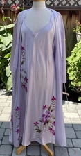 NWT Valerie Stevens Tropical Safari Set Sz L Maxi Robe & Nightgown Satin Purple