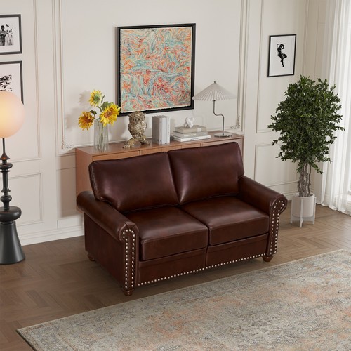 Classic Faux Leather Sofa Upholstered Couch with Nailhead Trim Removable Cushion - Picture 67 of 206