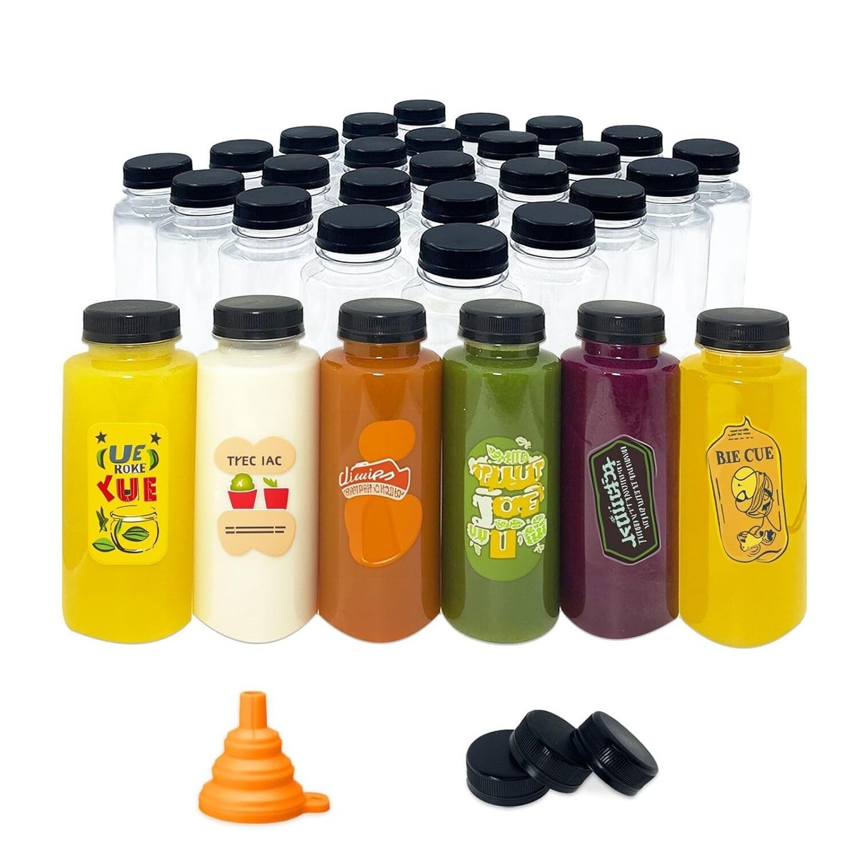 Topekada 7 Pcs 10 Oz Empty Plastic Juice Bottles With Lids, Reusable