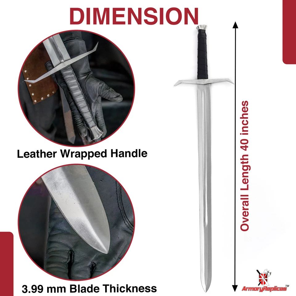 Espada medieval decorativa de alto carbono Hellion Rising 1095 mango envolvente de cuero Foto 2 de 4