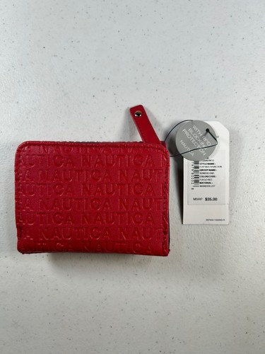 Nautica Tri-Fold Multifunction RFID Blocking Flap Card Wallet NWT Red Rowers End - Picture 2 of 5