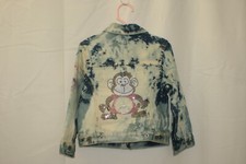 Gap Girls Denim Jacket Long Sleeve Button Sz XS 4 Monkey Peace Rhinestones