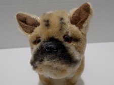 Vintage Bulldog Stuffed Animal Bull Dog Plush Toy Orange Eyes Collar w Buckle