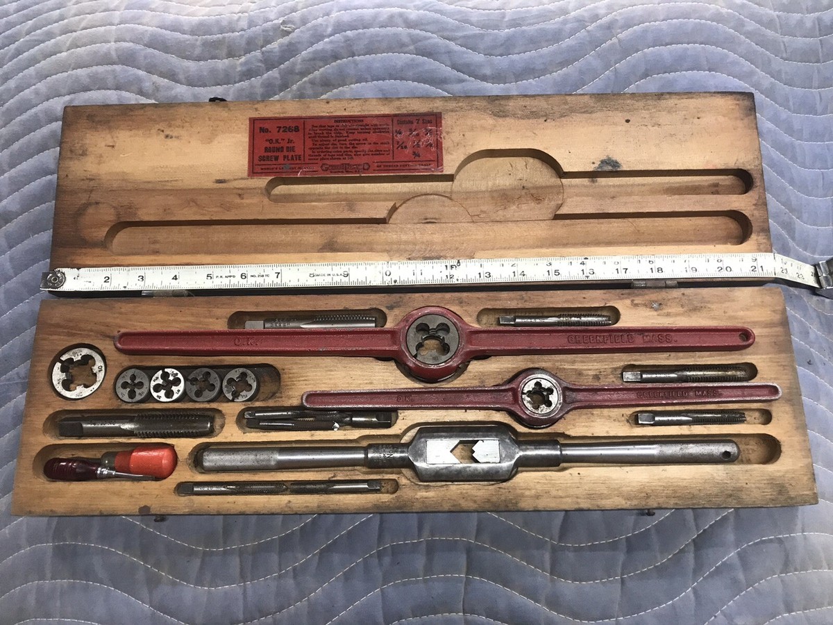 Vintage Greenfield Tap and Die Set in Orignal Wooden Box No. 7268
