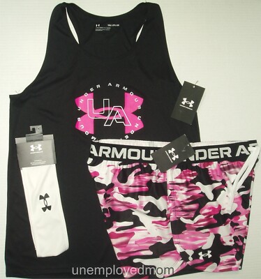 Under Armour Shorts Tank Top Tie Headband Youth Girls Sports