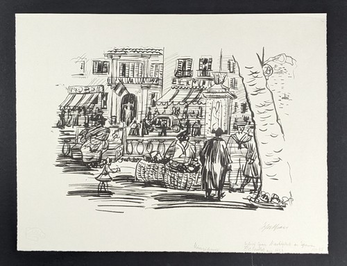 Eylert Spars, Marktplatz in Spanien, Steinzeichnung, handsigniert, 1959 - Bild 2 von 8
