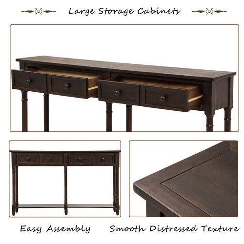 For Living Room Console Sofa Table w/2 Drawers, Bottom Shelf - Easy Assembly - Picture 8 of 14