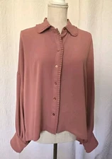 Express Womens Blouse Boxy High Low Dusty Pink Button Down Sz. Medium Top
