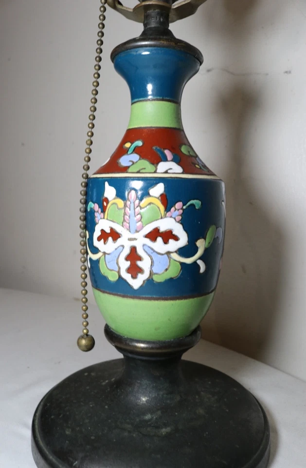 Candeeiro de mesa elétrico raro antigo austríaco Amphora cerâmica ferro fundido latão  - Imagem 2 de 4