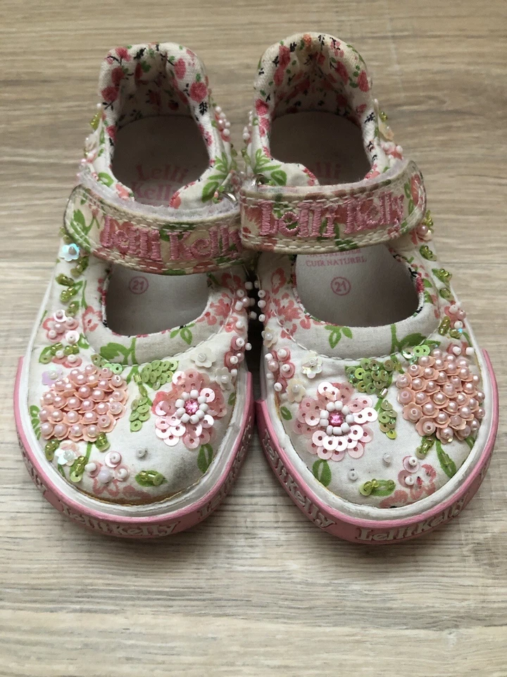 Lelli Kelly Toddler Girl Shoes Floral Beaded Size 21 US Size 5 Pink Green White - Image 2 of 4