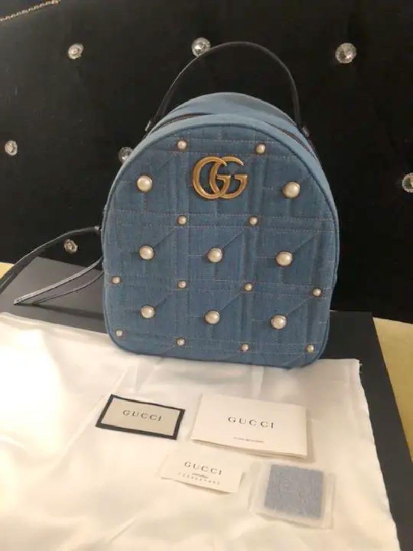 GUCCI Japan Limited GG Marmont Backpack with Denim Pearls New and