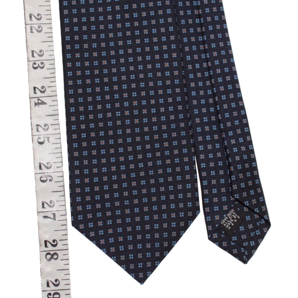 Corbata Drake's Nueva con Etiquetas en Azul Marino con Estampado Geográfico Azul Claro/Naranja/Verde 100% Seda Foto 4 de 4
