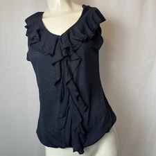 Ann Taylor LOFT Navy Ruffled Sleeveless Blouse Women's Size Small