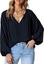 Long Sleeve Shirts for Women V Neck T-Shirts Casual Loose Chiffon Blouses Tunic