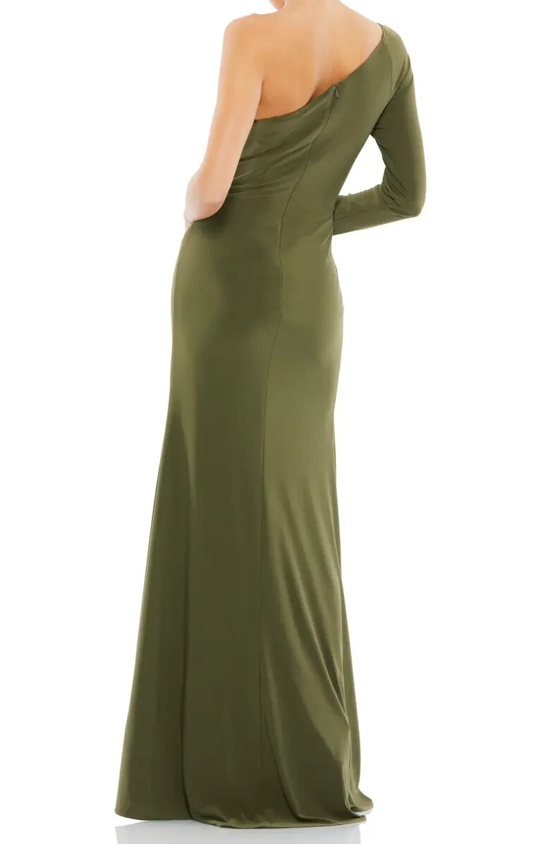 Ieena Mac Duggal Olive Green One-Shoulder Long Sleeve Side