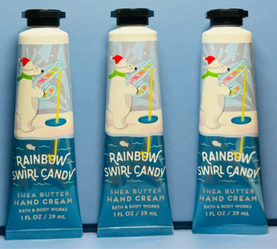 NEW - RAINBOW SWIRL CANDY - 3X TRAVEL HAND CREAM - Bath & Body Works - FREE SHIP