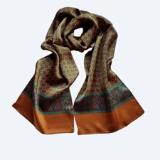 100 Silk Scarf Men Vintage Neckerchief Shawl Wrap Cravat Double Layer Blue Brown