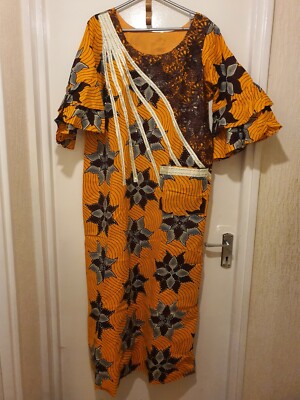 Colouful Orange & Brown Colour Julius Wax Ankara Kaftan with Stones. UK 16/18/20