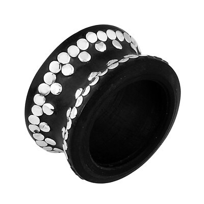 Artisan Crafted Sterling Silver Ebony Wood Band Ring Jewelry with Silver Dots