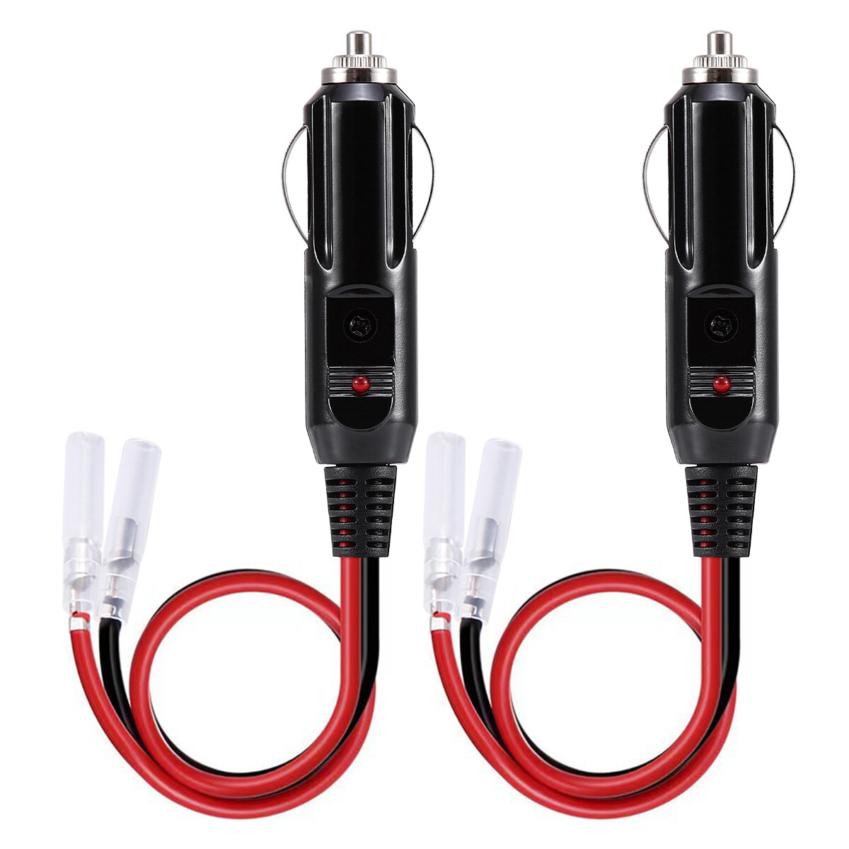 2Pcs Fused Male Car Cigarette Lighter Socket Plug Connector Cable Leads 12V~24V