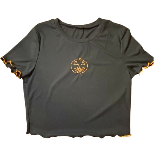 Orange Pumpkin Crop Halloween Shirt | eBay