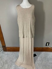 Women s Alex Evenings 2-piece set with gray/beige sparkly floor length dress wit