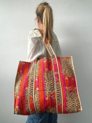 Orange Tiger bedruckt Baumwolle gesteppt Handtasche Damen Einkaufstasche Schu...