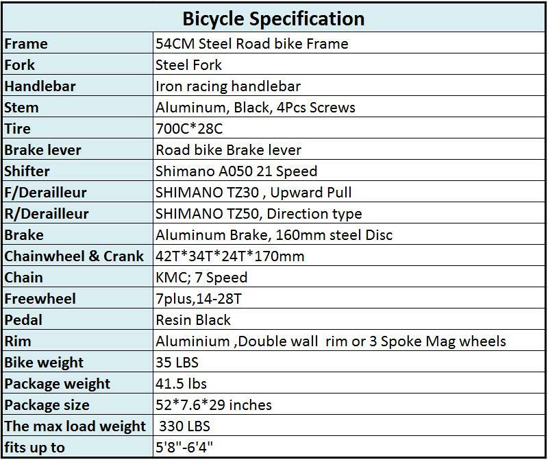 XC550 21 Speed Road Bike 700C Mens Road Bicycle Dual Disc Brake Bicycles 54CM