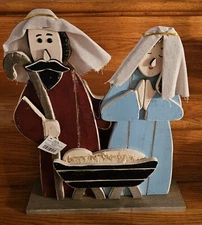 NATIVITY Joseph Mary Jesus Manger Christmas Wood Figurine NEW
