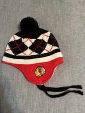 Vintage CCM Chicago Blackhawks Trapper Hat Cap Beanie Adult One Size Hockey