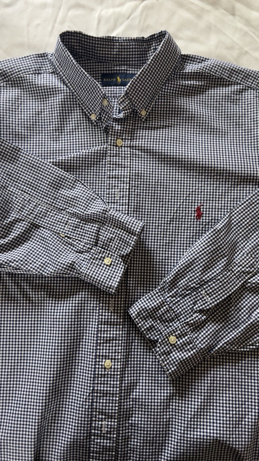 Ralph Lauren Men’s Blue And White Checkered Button Up Size 2XB thumbnail 2