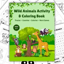 Wild Animals Activity Coloring Book For Kids Printable Workbook