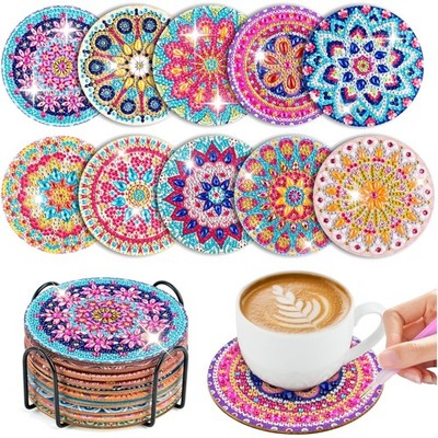 10 Stück DIY Mandala Diamond Painting Untersetzer, Rutschfest, Acryl