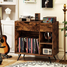 Large Record Player Stand with Charging Station, Mid Century Turntable Stand Hol