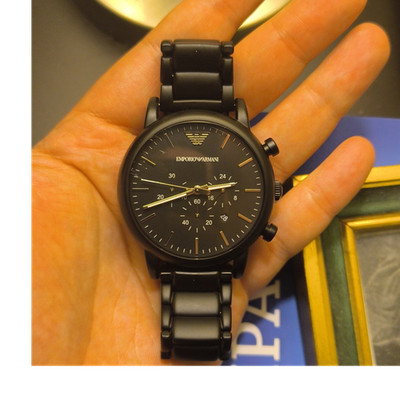 Emporio Armani Men's Black Chronograph Quartz Stainless Steel Wristwatch