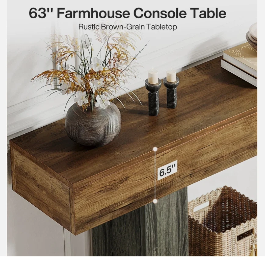 63-Inch Farmhouse Console Table, Rectangular Entryway Sofa Table for Hallway - Image 4 of 4