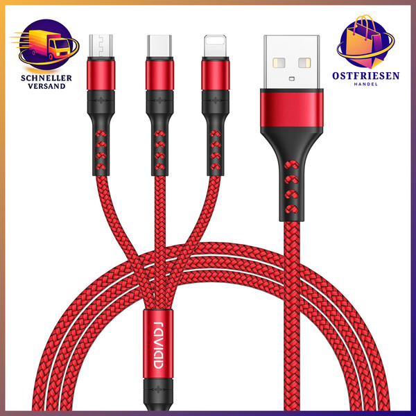 USB Kabel 1,2M 3 In 1 Schnellladekabel Nylon Multi Ladekabel FüR Smartphone-image