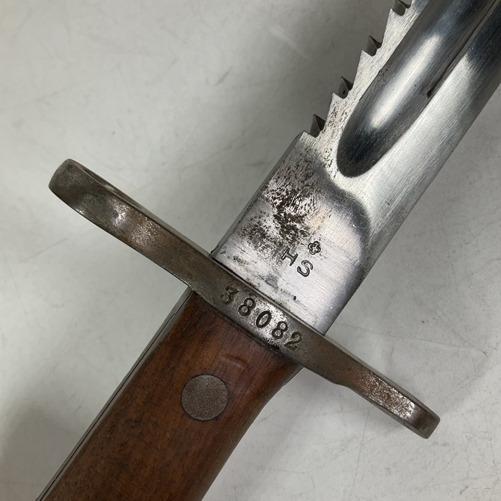 Vintage Hans Steimer WWI Swiss Sawback Bayonet With Scabbard