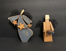 Set of 2 Primitive Wooden Angel Ornaments Rustic Folk Art Christmas Decoration