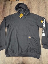 Carhartt NWT Black Men's Midweight Sleeve Logo Sweatshirt Large Tall Hoodie K288