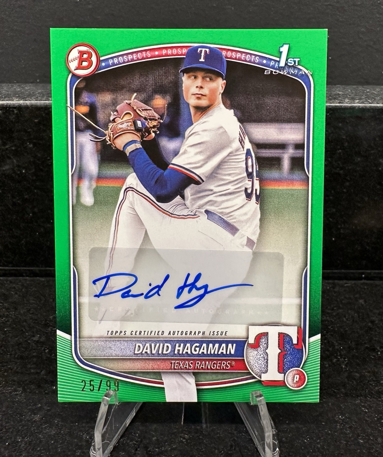 2025 Bowman DAVID HAGAMAN 1st Bowman Lime Green Auto /99 #BPA-DH Texas Rangers