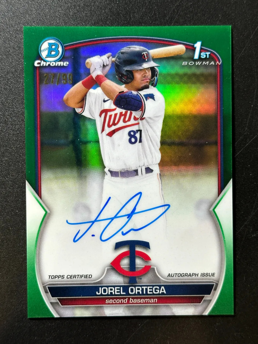 2023 Bowman Chrome 1st Prospect True Green Refractor 27/99 Jorel Ortega Auto 22L