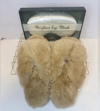JENNI Intimates Women's Tan Faux Fur Slippers Size Med w/ Ivory Satin Eye Mask