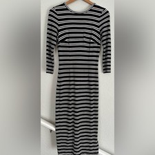 Ann Taylor Tall Black Stripe Midi Dress Preppy Yacht Nautical Country Club XST
