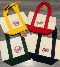Set Of 4 Trader Joe's Mini Canvas Tote Bag Red Blue Green Yellow NWT