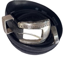 Onyx by Brighton Salina Taper Men's Black Leather Belt Size 42 Silver Tone
