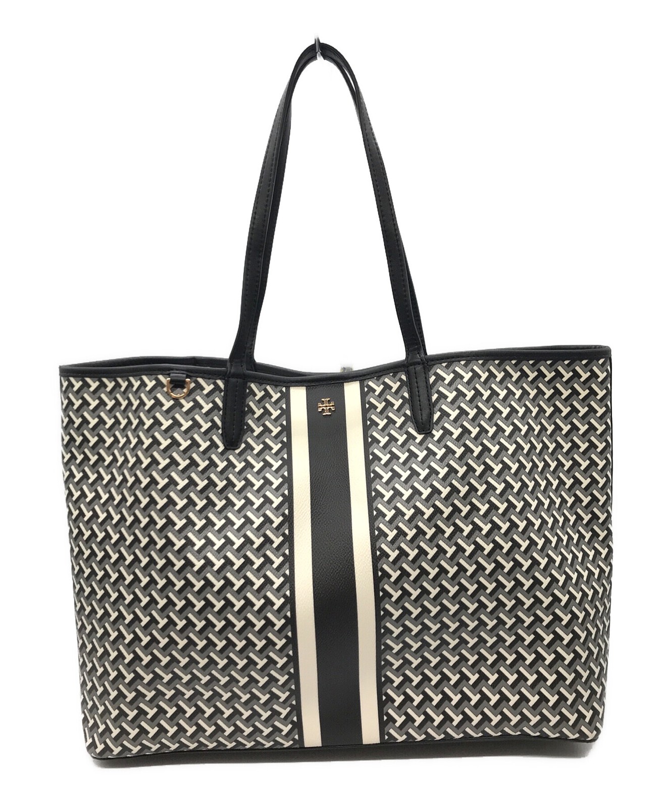 TORY BURCH GEO Tote Bag White Black Women Used Authentic