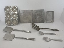 Lot Vtg Doll Kitchen Metal Miniature Cookware Baking Pan Muffin Spatulas AS IS