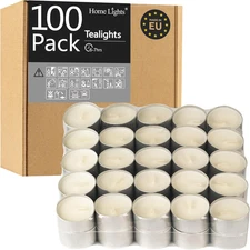Homelights Unscented White Tealight Candles -100 Pack, 6 to 7 Hour Burn Time Smo
