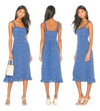 Faithfull The Brand Noemie Dress Monette Blue Size US 8/AU 12 White Floral Frill